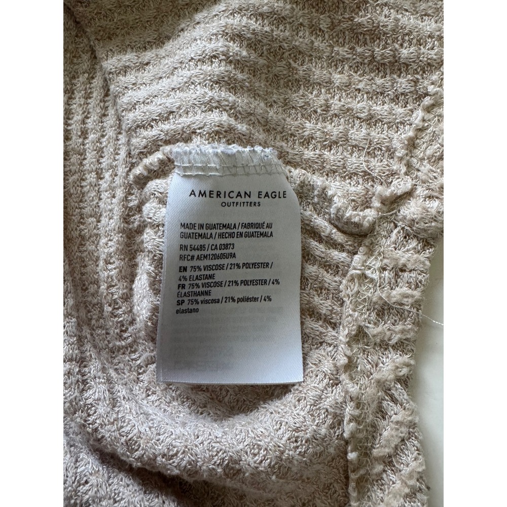 American Eagle Soft & Sexy Plush Waffle Knit V-Neck Top Beige Small - Picture 6 of 7